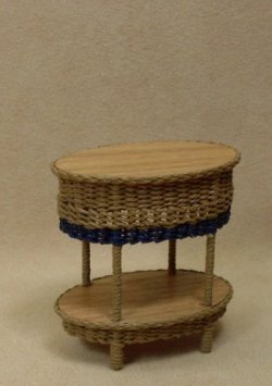Carolina Two Tier Table in Beige with Navy Trim