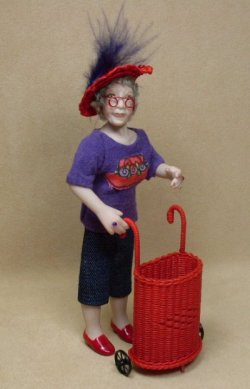 Red Hat Lady with Shopping Cart