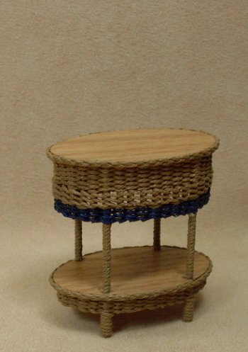 Carolina Two Tier Table in Beige with Navy Trim - Click Image to Close