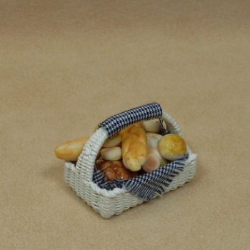 Pastry Basket Filled with Navy Napkin - Click Image to Close